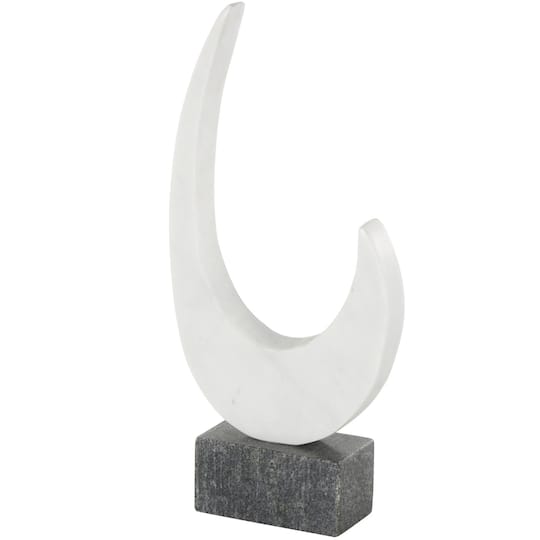 12.75" White with Black Block Base Marble Abstract Curved Sculpture
